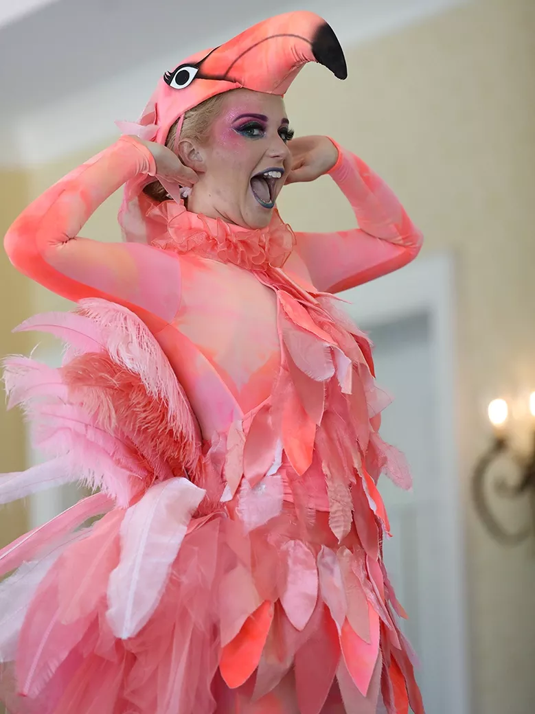 Woman dressed as a flamingo